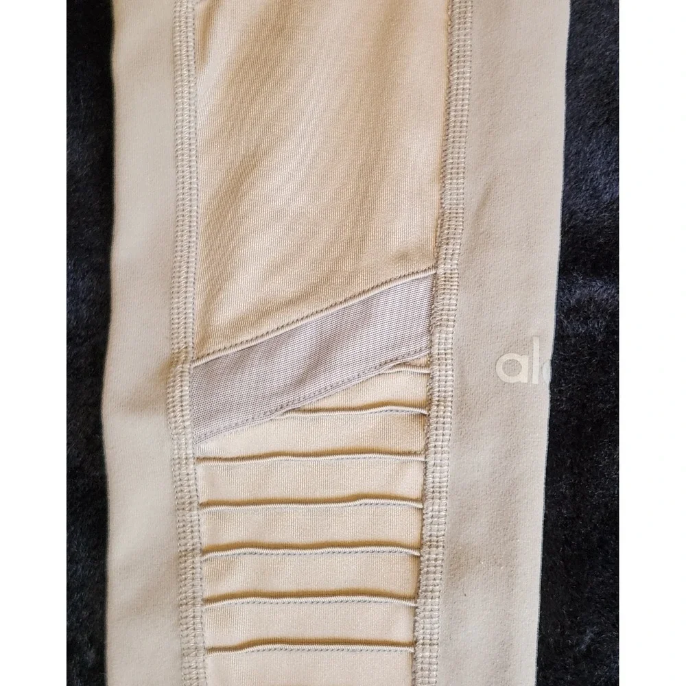 Alo Yoga Leggings Womens XS Beige High Waist Mesh Ankle Yoga Gym Pants Stretch